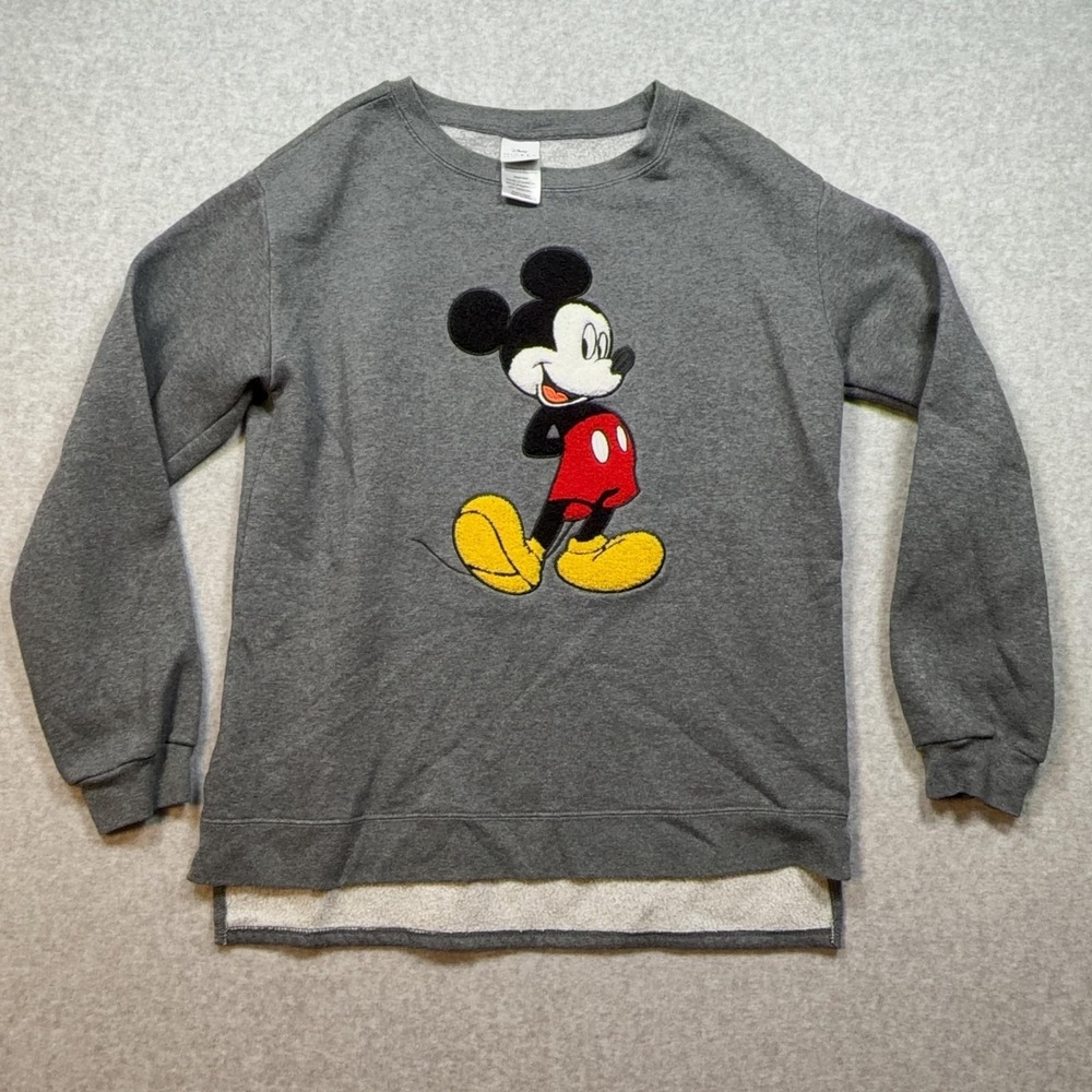 Disney Mickey Mouse Sweatshirt Womens Large Gray Crewneck Pullover Graphic